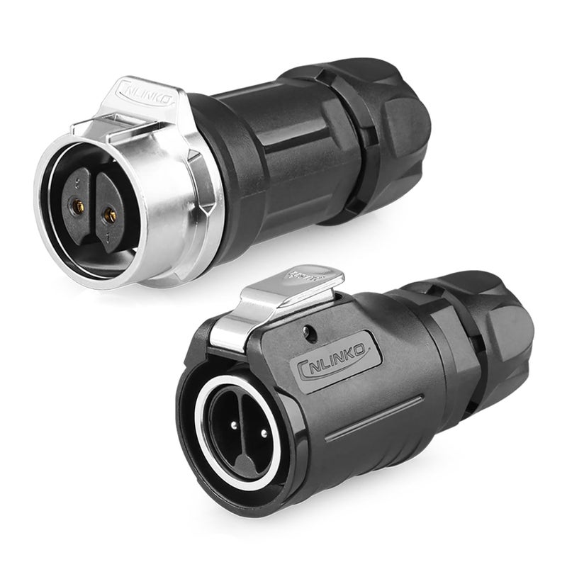 CNLINKO LP-16 2 PIN Industrial Waterproof Connector, IP68 Circular Connector, PBT Plastic Shell Quick Plug Aviation Connector M16 Male Plug and Female Plug (2 Pin） - Image 1